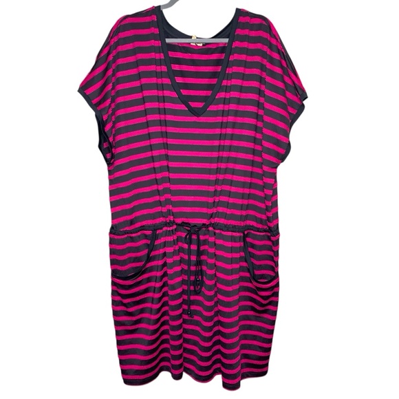 Sea Striped Swim Cover-Up 5XL Pink Black Drawstring Beach Resort Pullover Dress - Picture 2 of 11